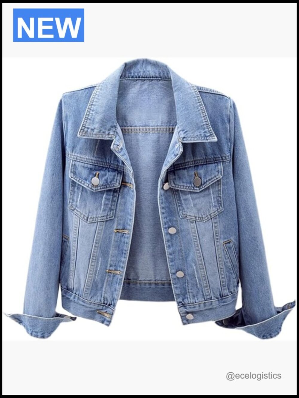 Distressed Denim Jacket with Pockets Jean Jacket